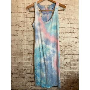 See You Monday Midi‎ Tank Dress Womens Large Blue Pink Tie Dye Racerback Stretch